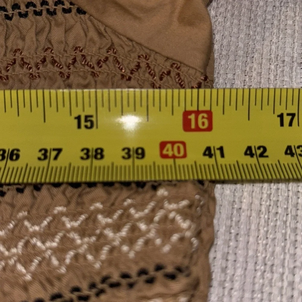 Old Navy Smocked Tan Puff Sleeve Fit Flare Off Shoulder Midi Dress Size L - Picture 8 of 9
